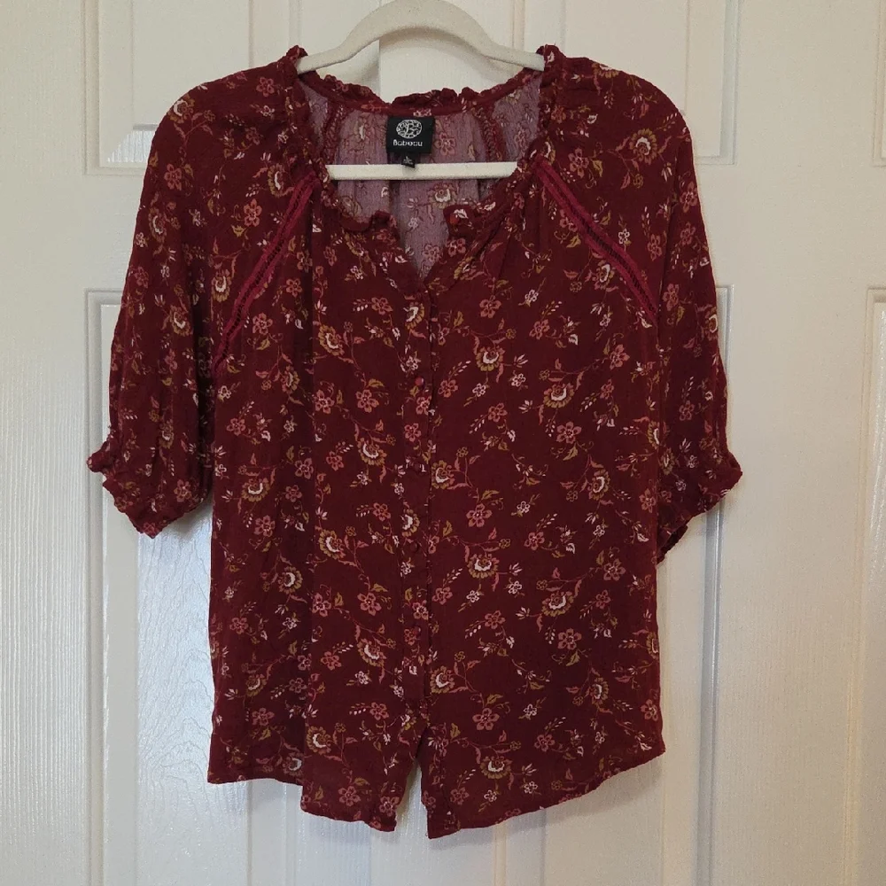 Bobeau Maroon Floral Blouse - Picture 1 of 3